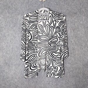 Chicos Travelers Cardigan 1 M Slinky Stretch‎ Open Mod Retro Boho Floral Pockets